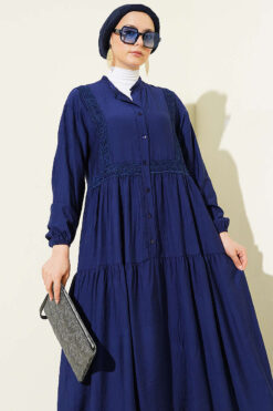 Alternative view of Lace Trim Buttoned Midi Dress Navy Blue