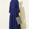 Lace Trim Buttoned Midi Dress Navy Blue - الصورة 3