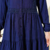 Lace Trim Buttoned Midi Dress Navy Blue - الصورة 4