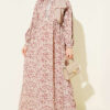 Lace-Trimmed Cuff Button Dress Beige