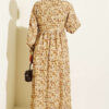 Lace-Trimmed Cuff Button Dress Mustard - Image 3