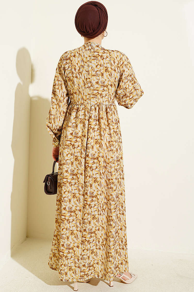 Lace-Trimmed Cuff Button Dress Mustard - Image 3