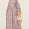 Lace-Trimmed Cuff Button Dress Lilac