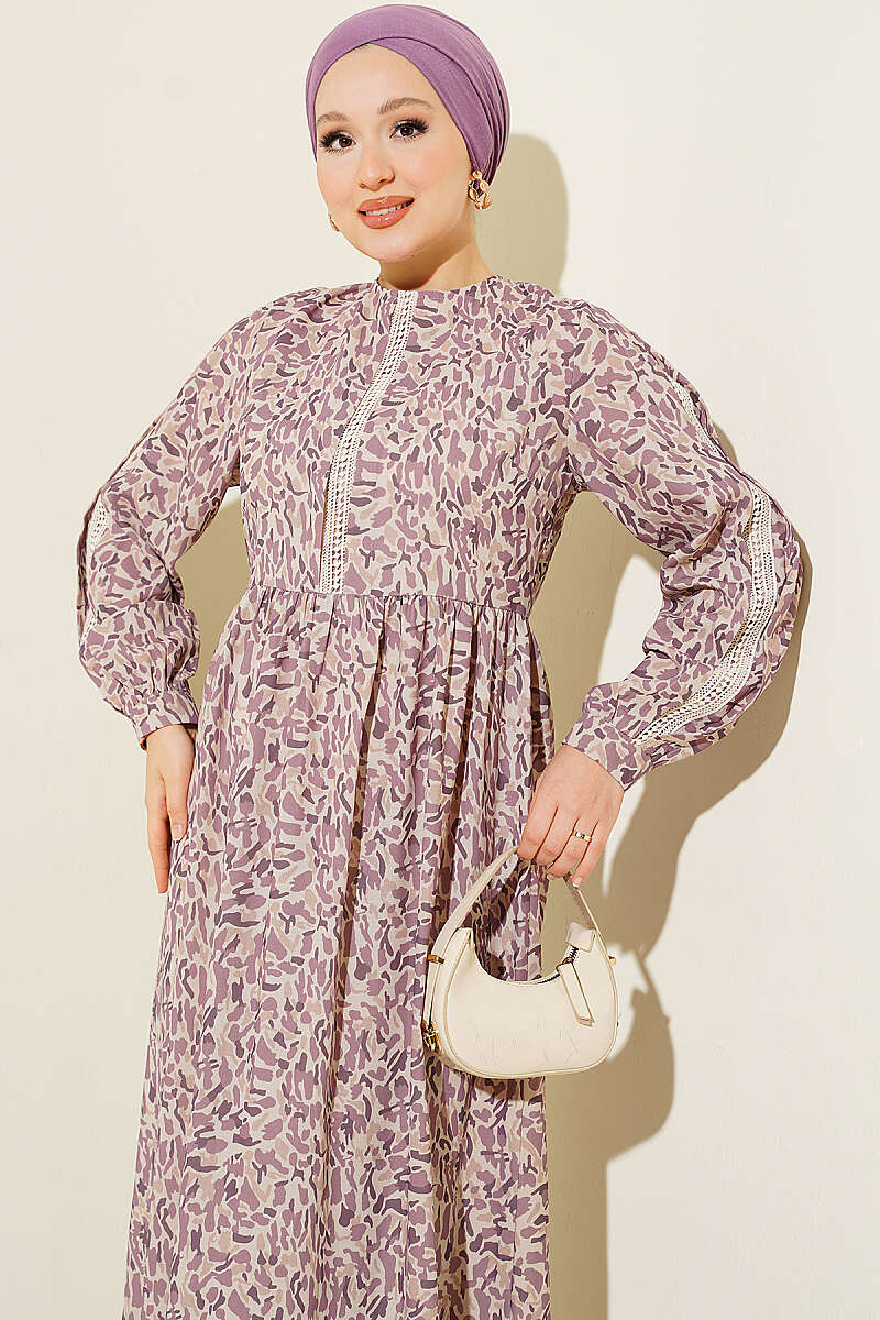 Lace-Trimmed Cuff Button Dress Lilac - Image 2