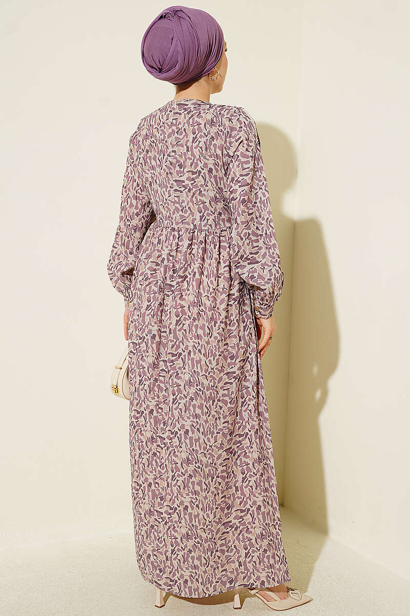 Lace-Trimmed Cuff Button Dress Lilac - Image 3
