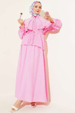 Lace Trimmed Double Sailor Collar Two-Piece Set Pink