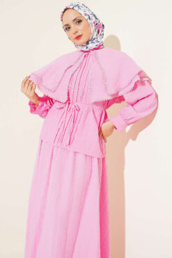 Alternative view of Lace Trimmed Double Sailor Collar Two-Piece Set Pink