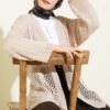 Openwork Knit Cardigan Beige
