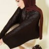 Openwork Batwing Sleeve Knitted Sweater Brown