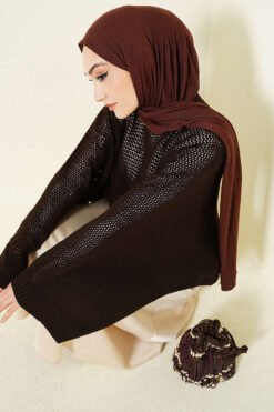 Openwork Batwing Sleeve Knitted Sweater Brown