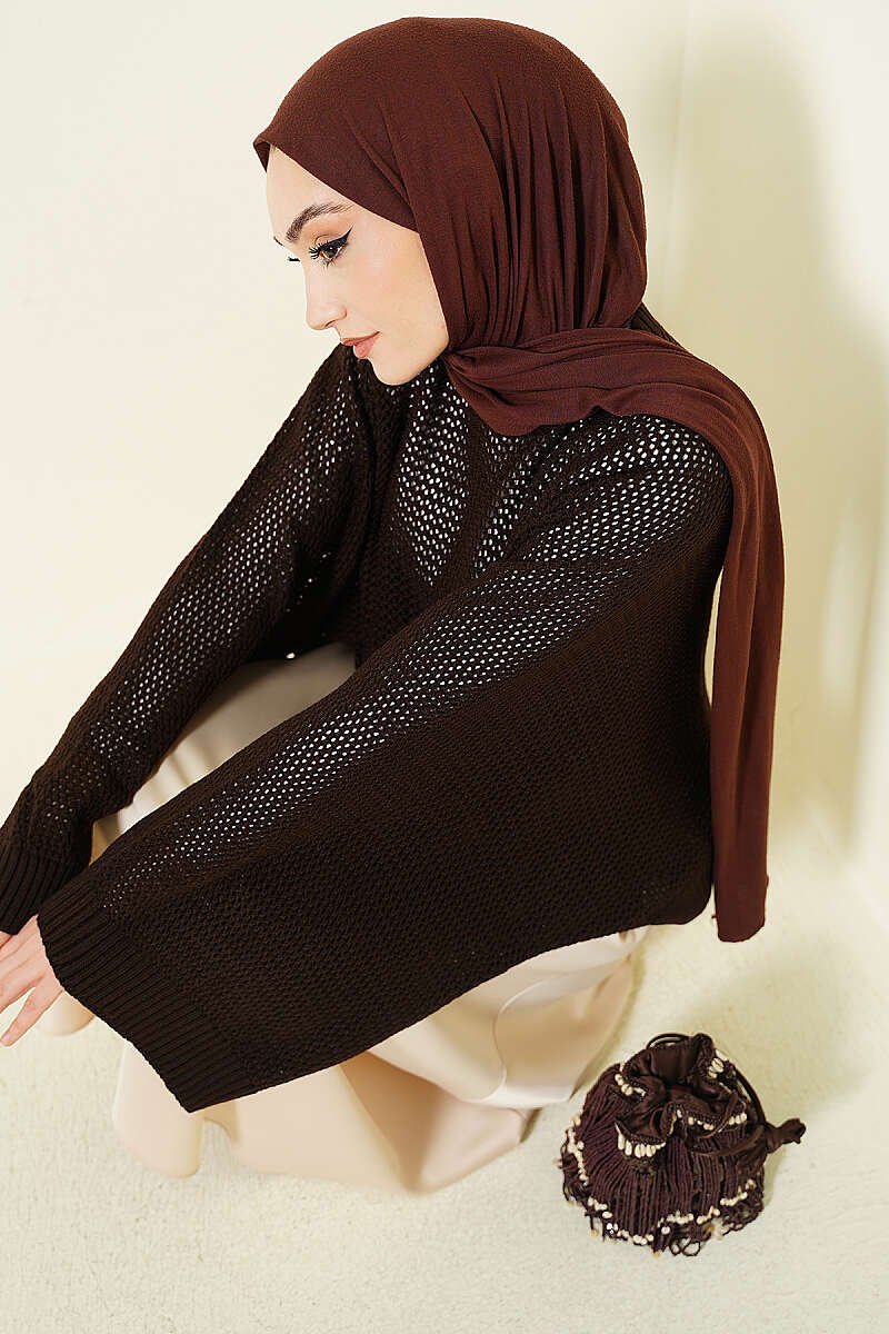 Openwork Batwing Sleeve Knitted Sweater Brown