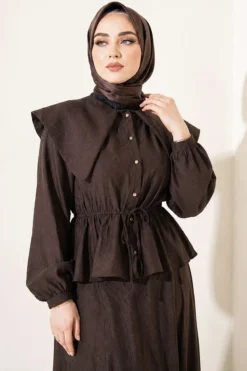 Alternative view of Nautical Collar Tie Waist Skirt Set Brown