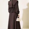 Nautical Collar Tie Waist Skirt Set Brown - Image 4