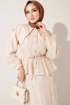 Alternative view of Nautical Collar Tie Waist Skirt Set Beige