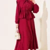 Nautical Collar Tie Waist Skirt Set Burgundy