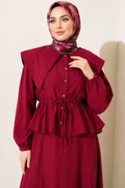 Alternative view of Nautical Collar Tie Waist Skirt Set Burgundy