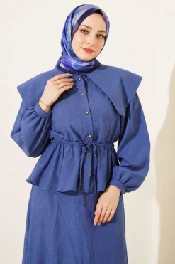 Alternative view of Nautical Collar Tie Waist Skirt Set Indigo