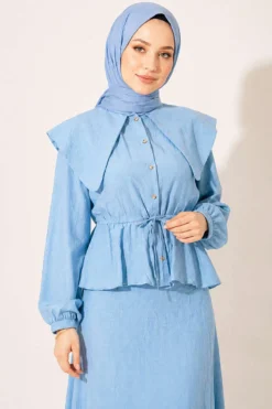 Alternative view of Nautical Collar Tie Waist Skirt Set Blue