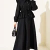 Nautical Collar Tie Waist Skirt Set Black