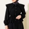 Nautical Collar Tie Waist Skirt Set Black – Bild 2