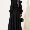 Nautical Collar Tie Waist Skirt Set Black – Bild 4
