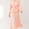 Nautical Collar Tie Waist Skirt Set Salmon