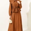 Nautical Collar Tie Waist Skirt Set Tan