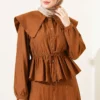 Nautical Collar Tie Waist Skirt Set Tan – Image 2