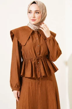 Vue alternative de Nautical Collar Tie Waist Skirt Set Tan