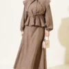 Nautical Collar Tie Waist Skirt Set Mink - immagine 3