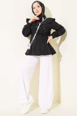 Alternative view of Nautical Collar Tunic with Belted Tie Black
