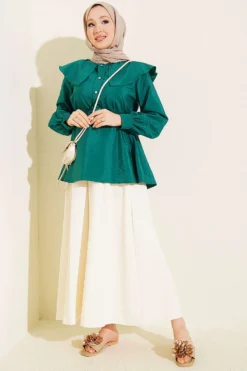 Alternative view of Nautical Collar Tunic with Belted Tie Emerald