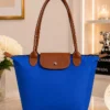Foldable Bag with Leather Accents Blue