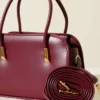 Leather Hand and Shoulder Bag Burgundy – Image 3