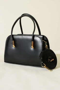 Leather Hand and Shoulder Bag Black