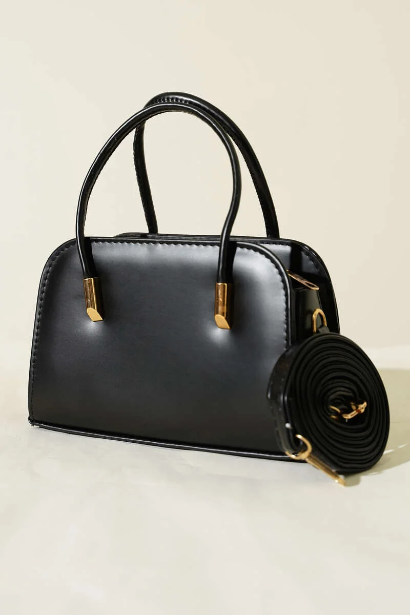 Leather Hand and Shoulder Bag Black