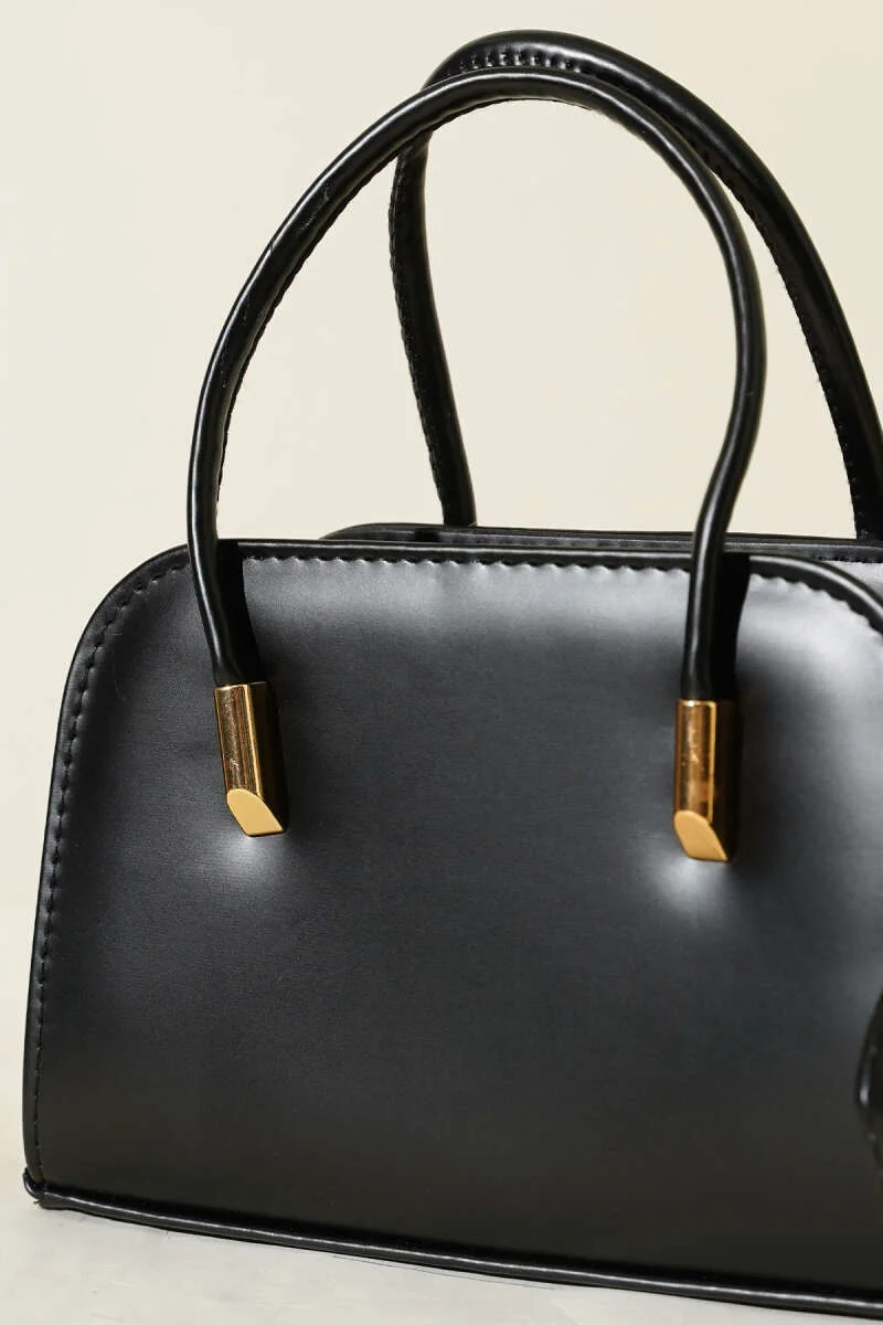 Leather Hand and Shoulder Bag Black - immagine 3