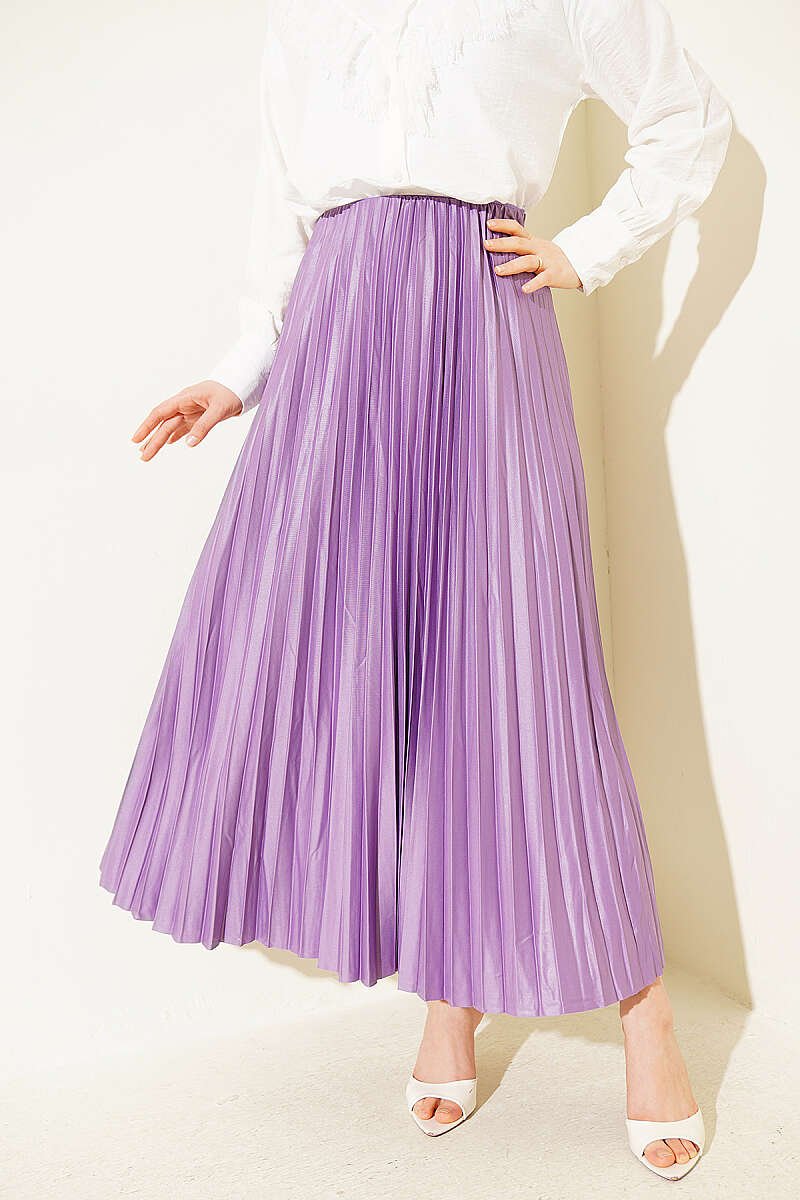 Pleated Faux Leather Skirt Lilac