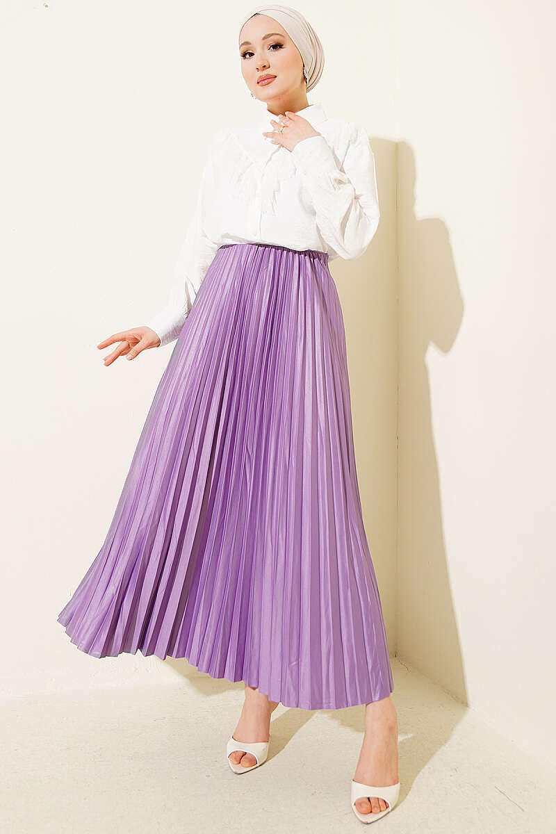 Pleated Faux Leather Skirt Lilac - Imagen 2