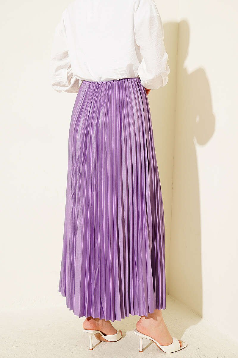 Pleated Faux Leather Skirt Lilac - Imagen 3