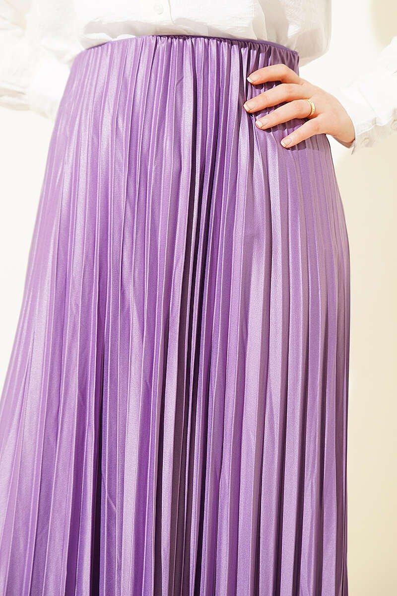 Pleated Faux Leather Skirt Lilac - Imagen 4