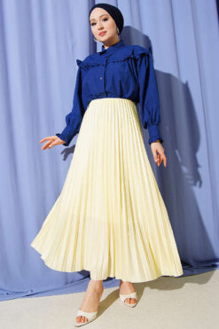 Alternative view of Pleated Faux Leather Skirt Yellow
