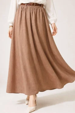 Alternatieve weergave van Belted Waistband Hem Edge Skirt Latte
