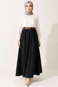 Alternatieve weergave van Belted Waistband Hem Edge Skirt Black