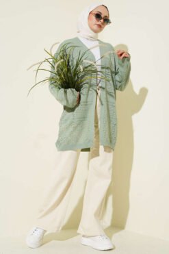 Alternative view of Patterned Openwork Basic Knit Cardigan Hazel