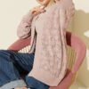 Patterned Openwork Knit Cardigan Powder Pink