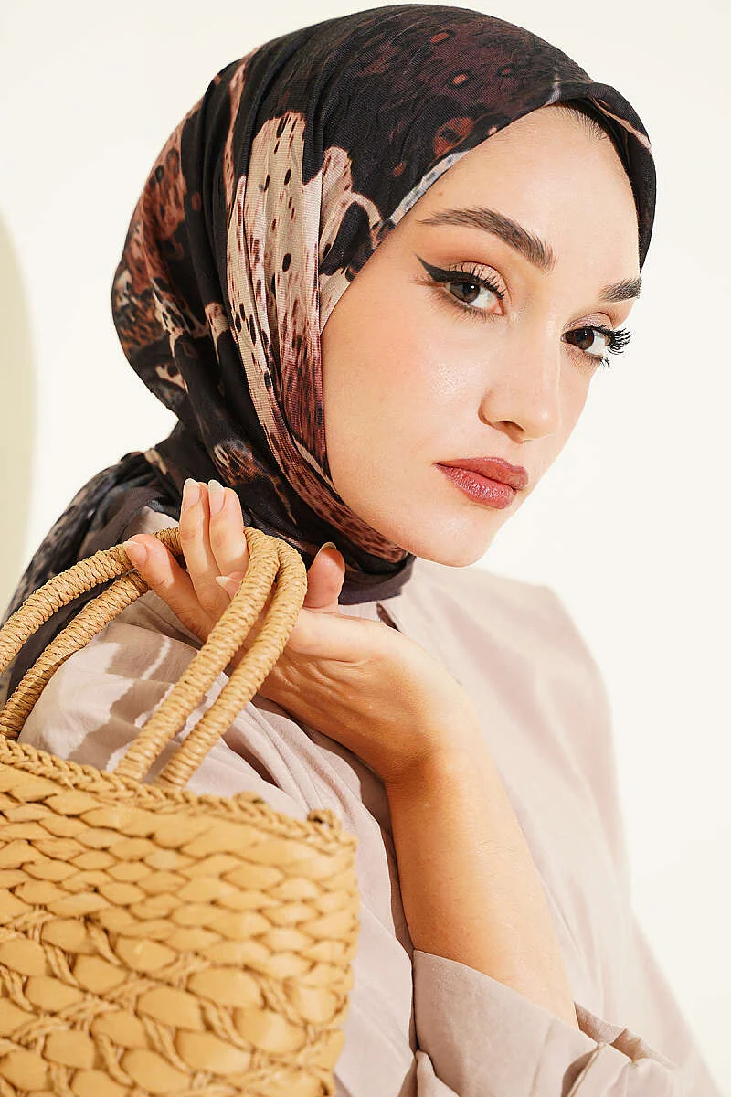 Printed Ayda Bamboo Crepe Scarf Brown - immagine 5