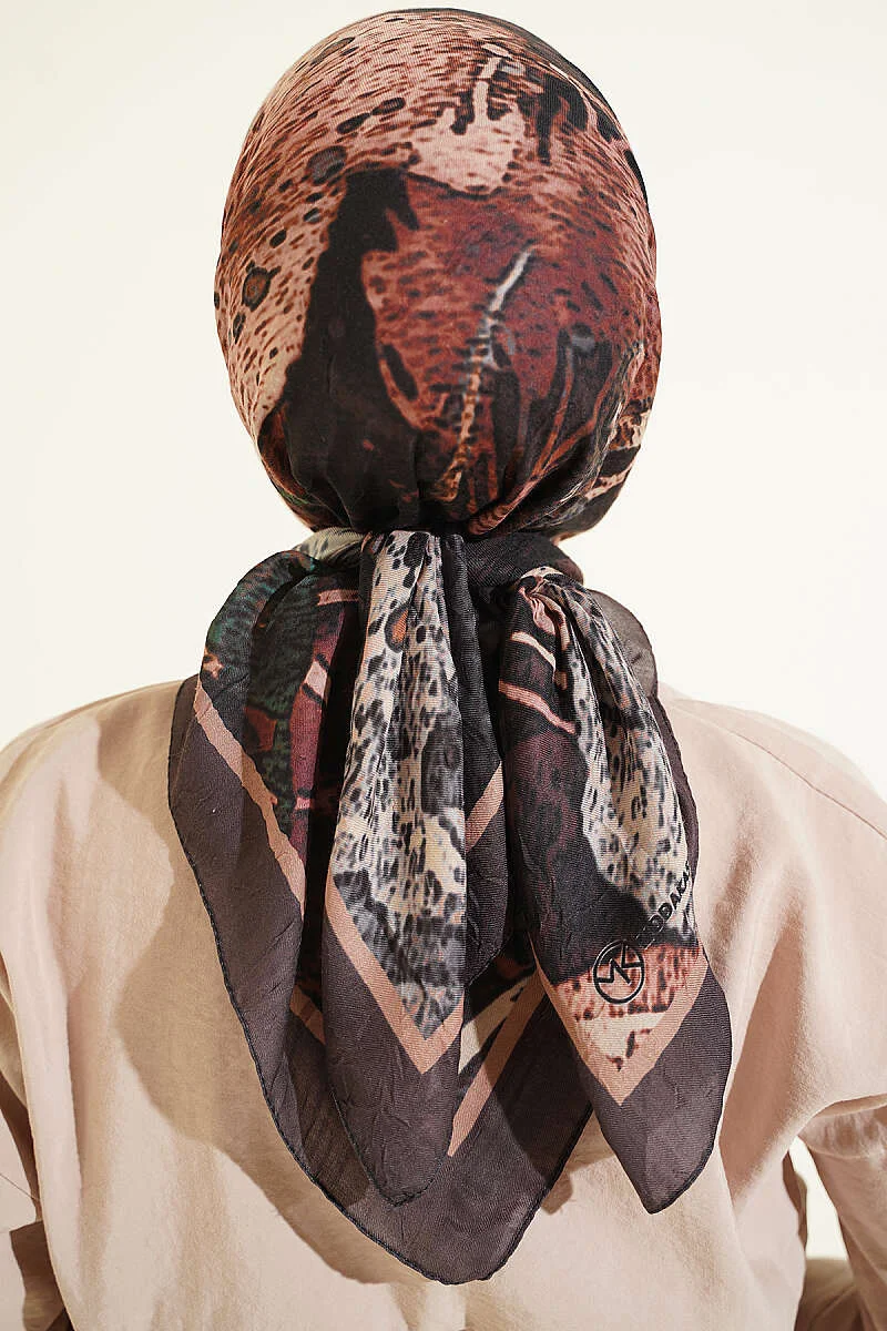 Printed Ayda Bamboo Crepe Scarf Dark Brown - Image 3