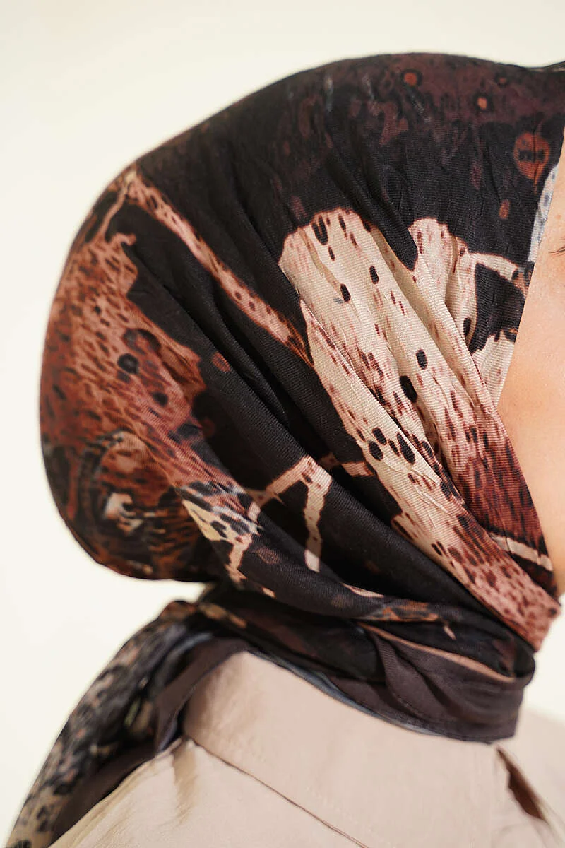 Printed Ayda Bamboo Crepe Scarf Dark Brown - Image 4