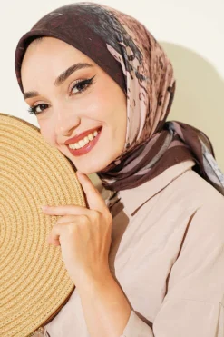 Printed Ayda Bamboo Crepe Scarf Brown